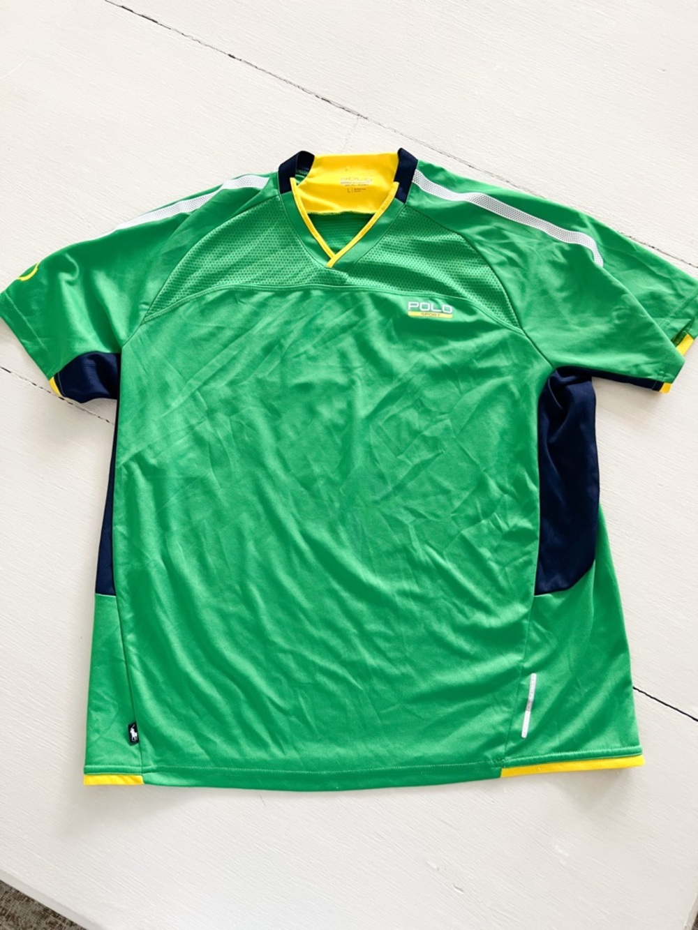 Polo Sport Green Athletic Jersey with Yellow Trim sz L